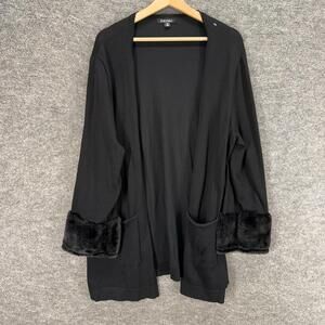 Roz & Ali Cardigan Women 3X Plus Black Open Front Long Sleeve Pockets Rayon